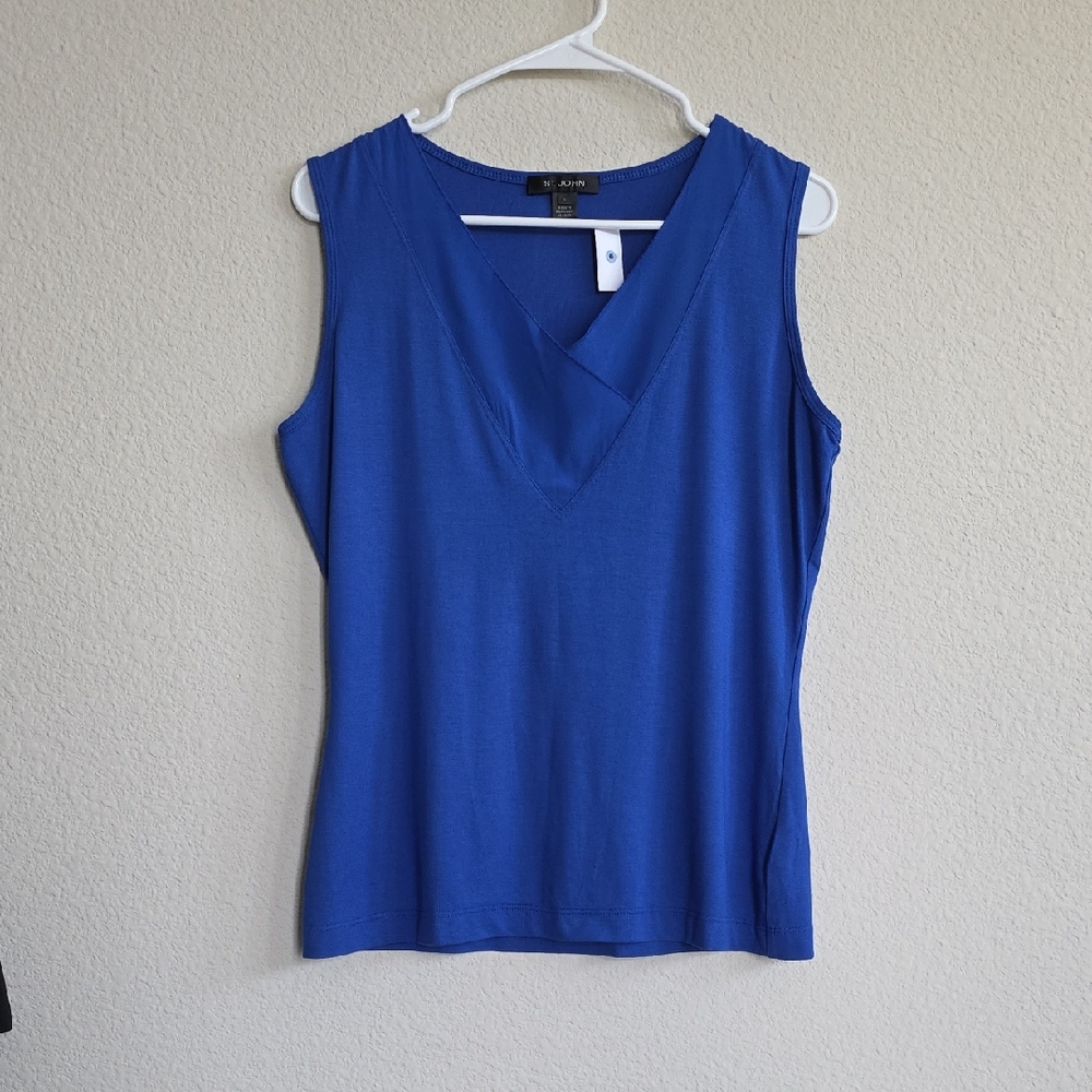 NWT St.John Stretch Silk Viscose Blue Sleeveless Top, Size M